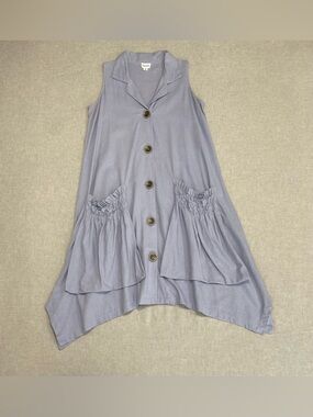 For Cynthia Linen Blend Tunic Button Up Asymmetric Dress Lavender Sz S Beachy